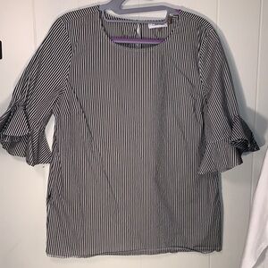 Calvin Klein Black and White Striped poplin bell sleeve Blouse